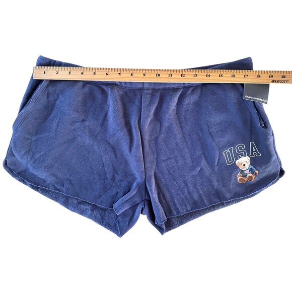 Greyson Threads Women's Lounge Shorts Cozy & Comfy USA Bear Print Size L Navy - Picture 5 of 7
